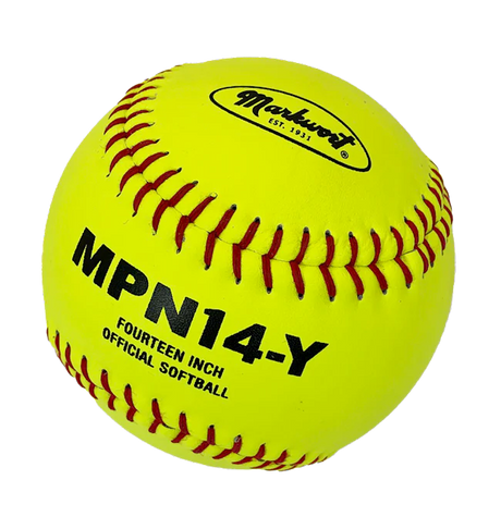 Markwort  14" Leather Poly Core Softball - Yellow with Red Stitch