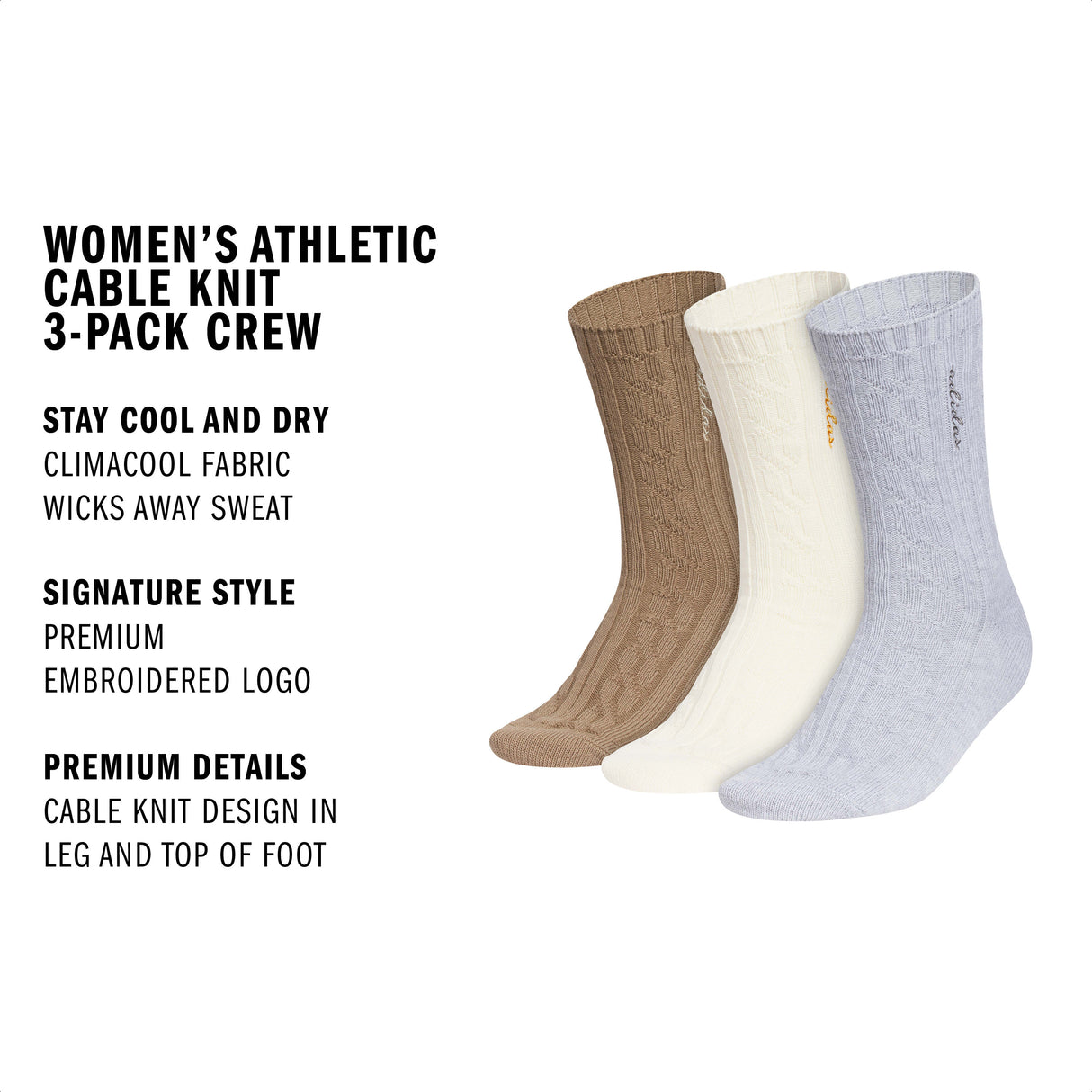 adidas Women's Athletic Cable Knit 3-Pack Crew-2