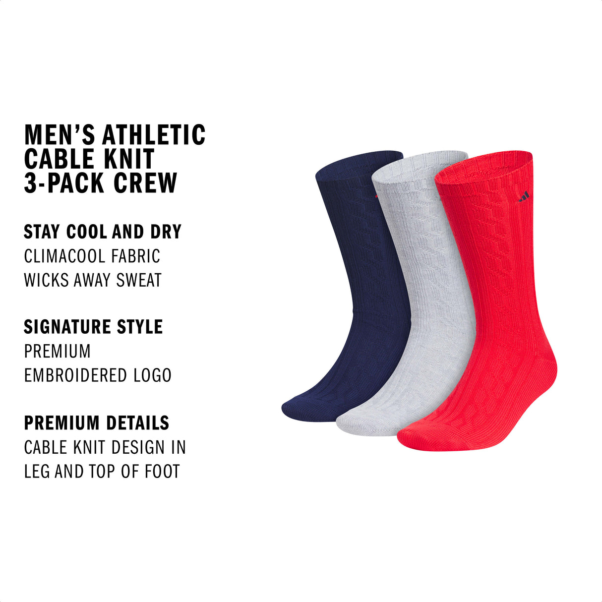 adidas Men's Athletic Cable Knit 3-Pack Crew-2