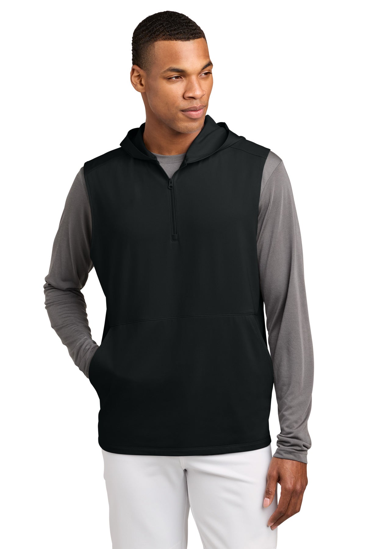 Sport-Tek Men's   Sport-Wick   Stretch Sleeveless Hooded 1/4-Zip ST858