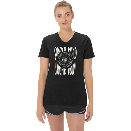 Asics Women's Sunflower Slogan V-Neck Womens Apparel Shirts & Tops