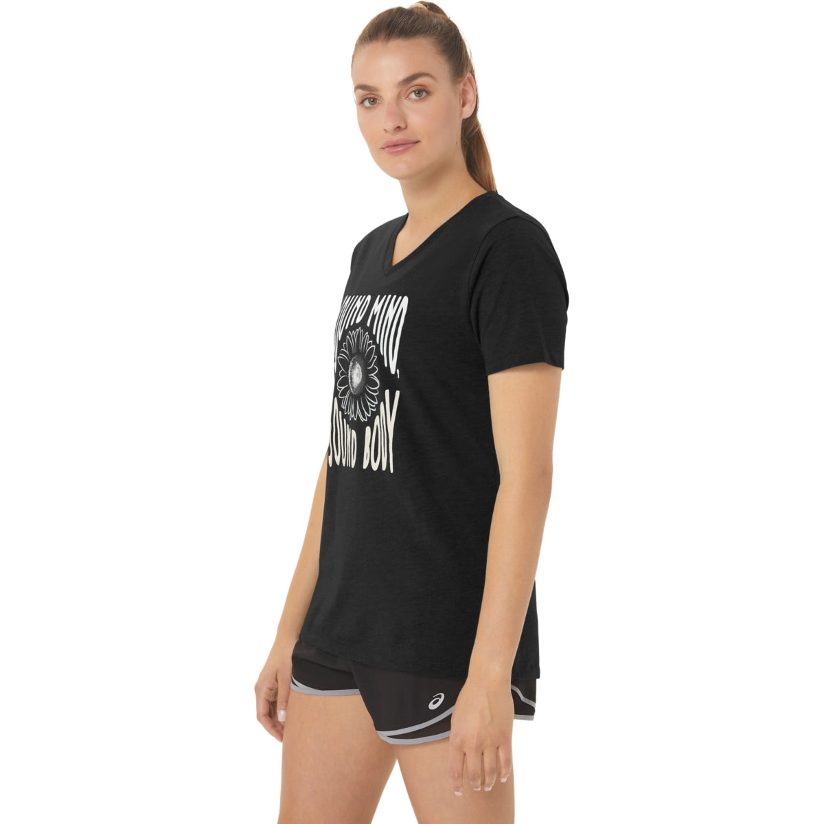 Asics Women's Sunflower Slogan V-Neck Womens Apparel Shirts & Tops