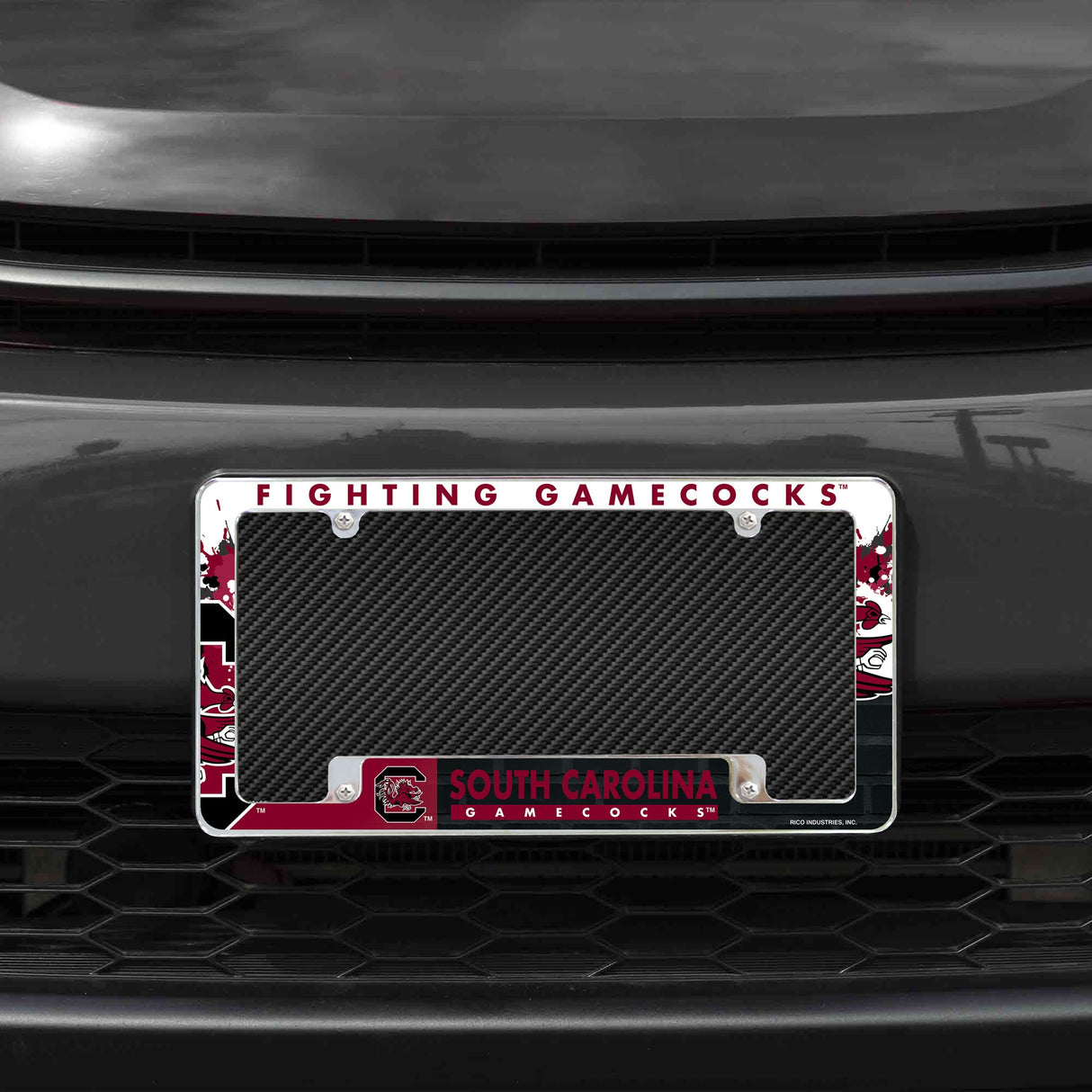 Rico Industries NCAA South Carolina Gamecocks Primary 12" x 6" Chrome License Plate Frame-1