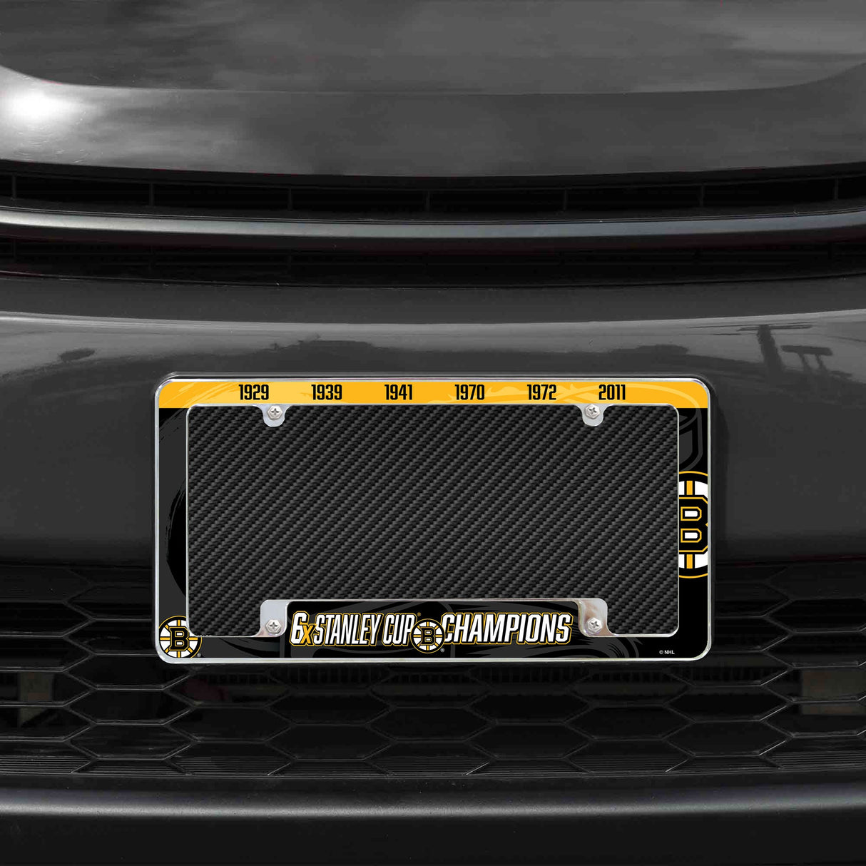 Rico Industries NHL  Boston Bruins Multi Champ 12" x 6" Chrome License Plate Frame-1