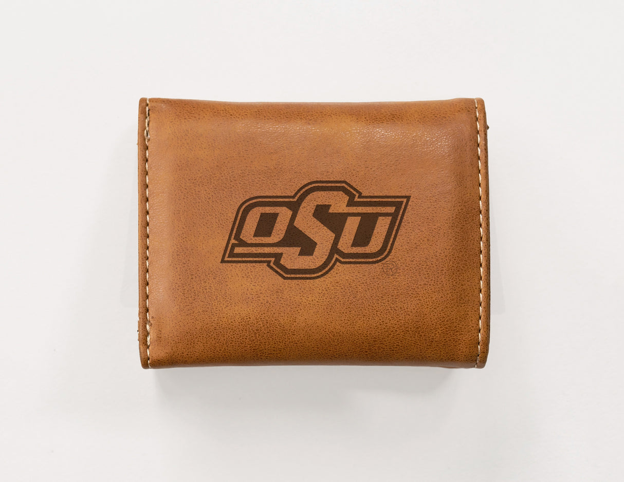 Rico Industries NCAA Oklahoma State Cowboys  Laser Engraved Faux Leather Trifold Wallet-1