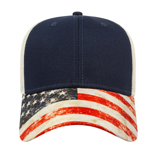 Cap America i1011 Sublimated Flag Visor Trucker Mesh Back Cap-2