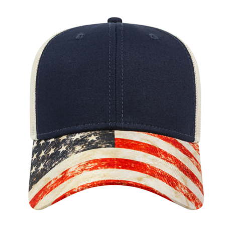 Cap America i1011 Sublimated Flag Visor Trucker Mesh Back Cap-2