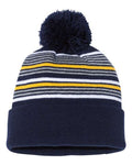 Sportsman 12" Striped Pom-Pom Cuffed Beanie-1