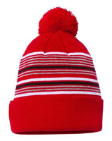 Sportsman 12" Striped Pom-Pom Cuffed Beanie-1
