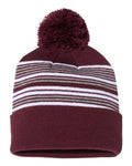 Sportsman 12" Striped Pom-Pom Cuffed Beanie-1