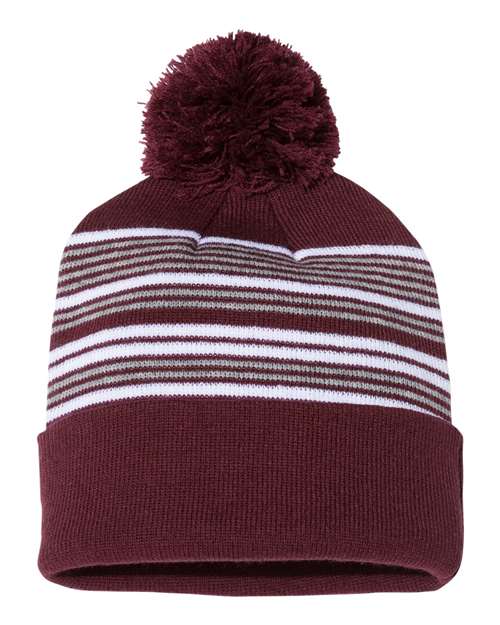 Sportsman 12" Striped Pom-Pom Cuffed Beanie-2