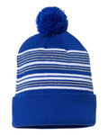 Sportsman 12" Striped Pom-Pom Cuffed Beanie-1