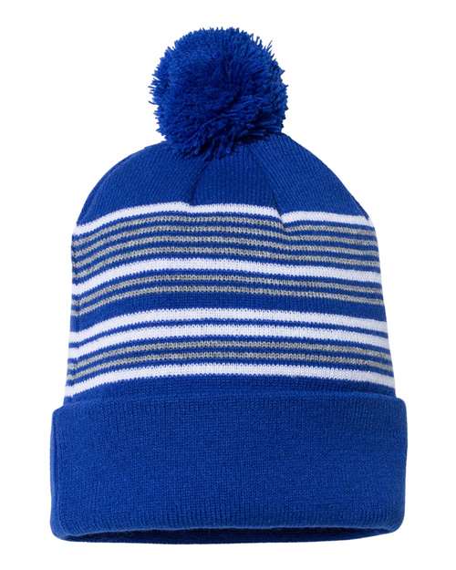 Sportsman 12" Striped Pom-Pom Cuffed Beanie-1