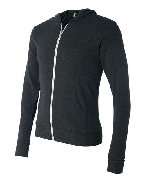 BELLA + CANVAS Men's Triblend Lightweight Full-Zip Hooded Long Sleeve Tee-2