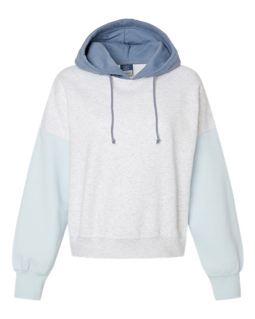MV Sport Women's Sueded Fleece Colorblocked Crop Hooded Sweatshirt-1