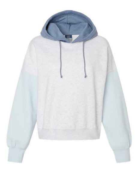 MV Sport Women's Sueded Fleece Colorblocked Crop Hooded Sweatshirt-1