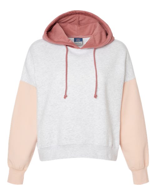 MV Sport Women's Sueded Fleece Colorblocked Crop Hooded Sweatshirt-1