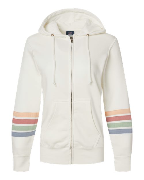 MV Sport Women's Striped Sleeves Full-Zip Hooded Sweatshirt-1