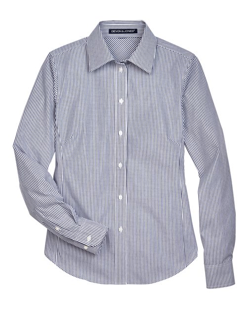Devon & Jones Women's Crown Collection Banker Stripe Woven Dress Shirt-1