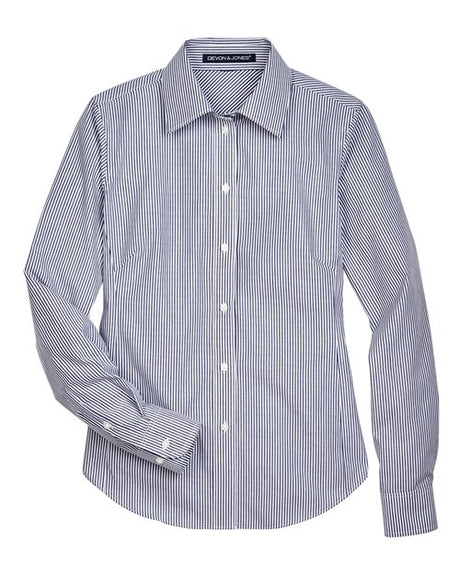 Devon & Jones Women's Crown Collection Banker Stripe Woven Dress Shirt-1