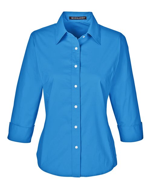 Devon & Jones Women's Perfect Fit Three-Quarter Sleeve Stretch Poplin Dress Shirt-1
