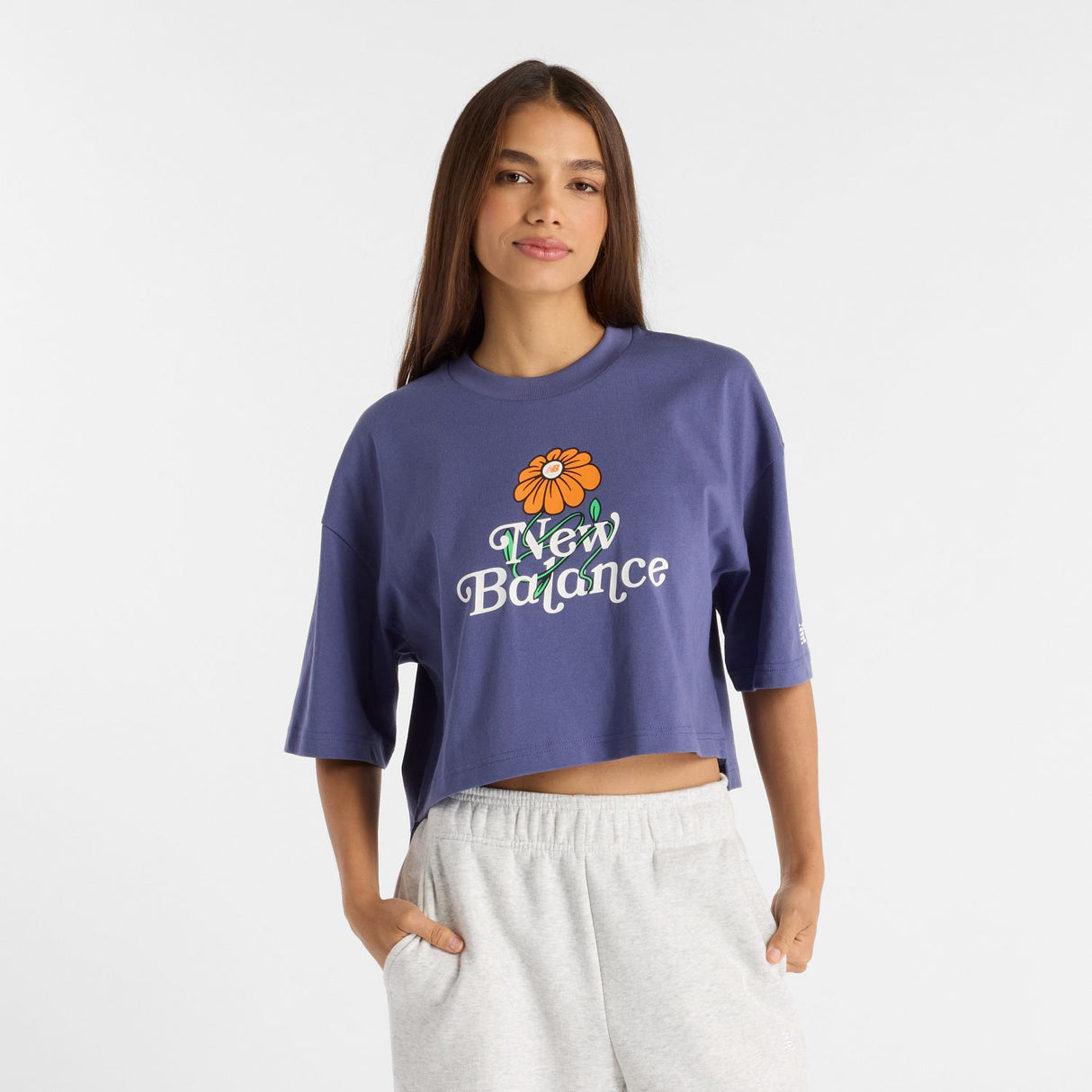 New Balance Women's Athletics Flower Oversized Cropped T-Shirt-1