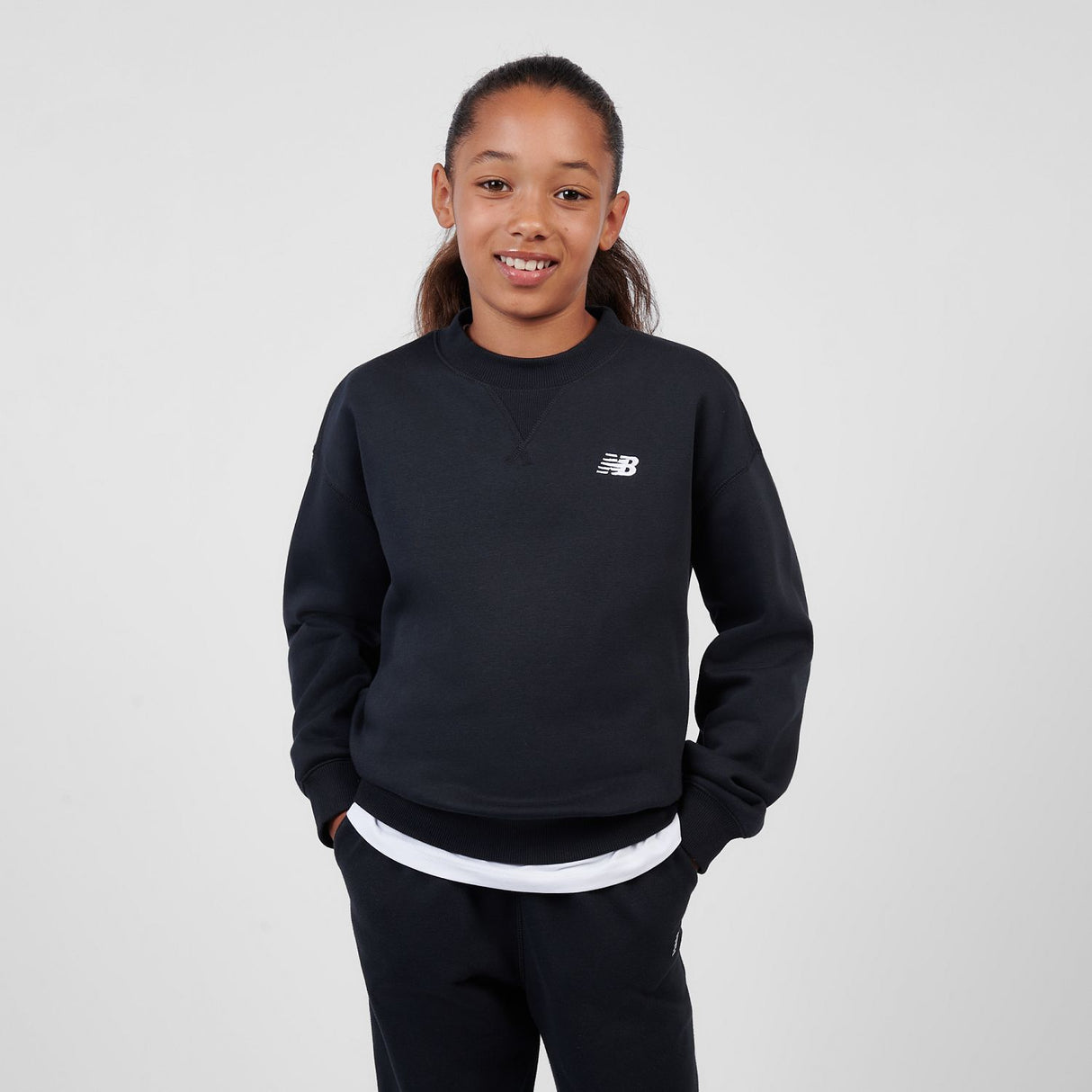 New Balance Youth Girl's FT Small Logo Crew-5