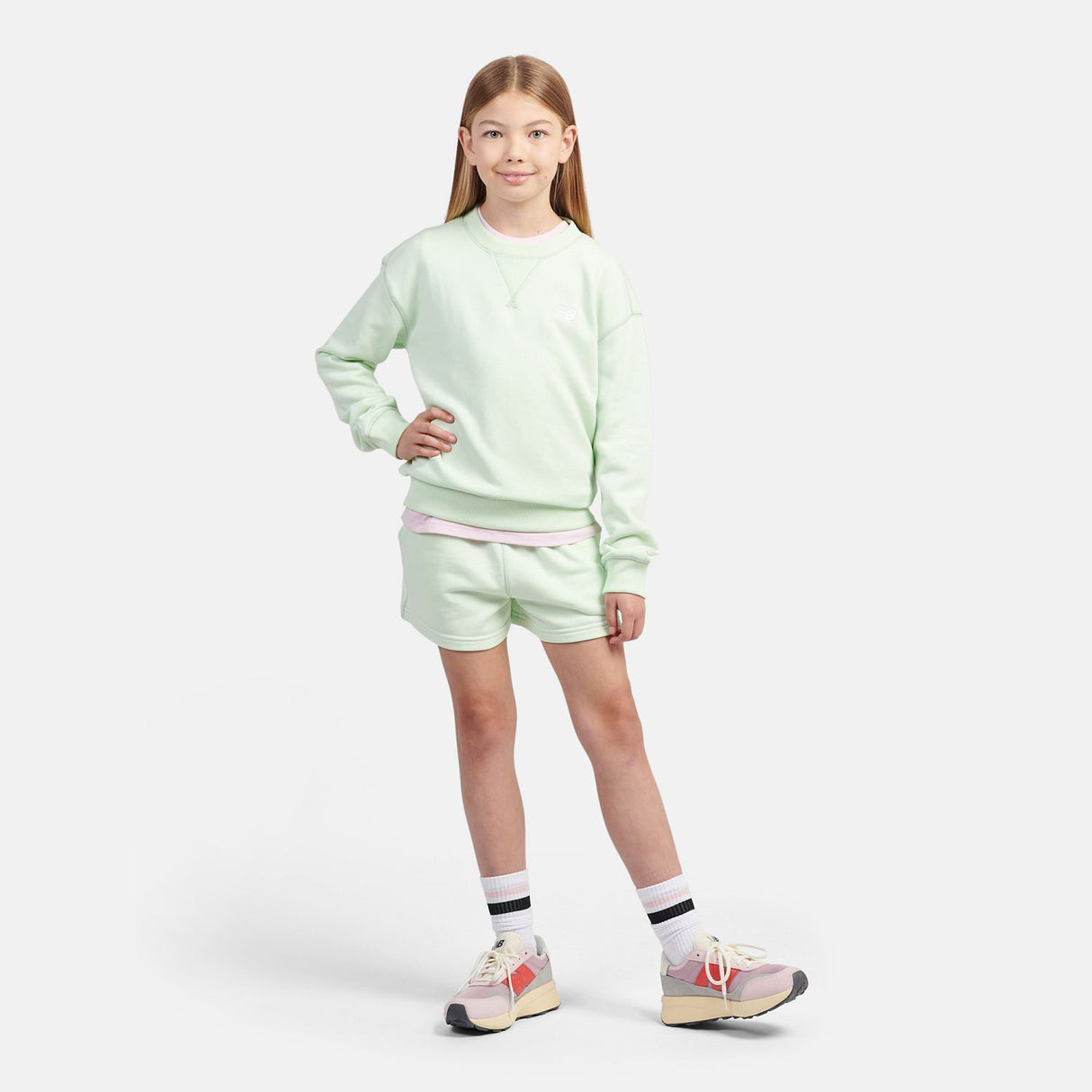 New Balance Youth Girl's FT Small Logo Crew-5