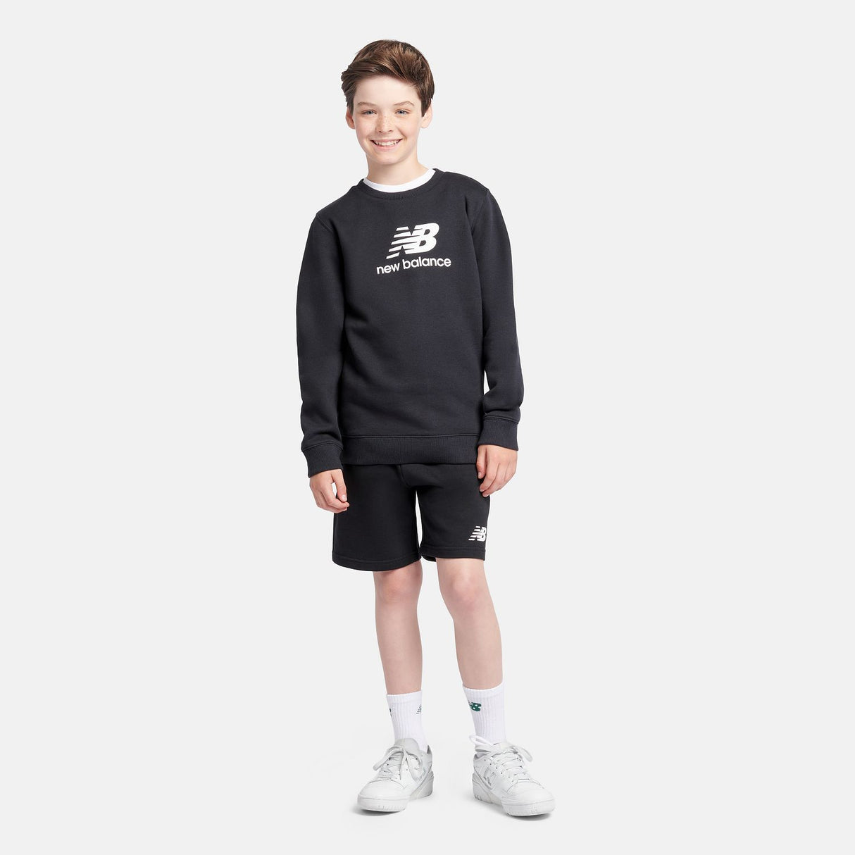 New Balance Boys' Brush Back Stacked Logo Crew-4