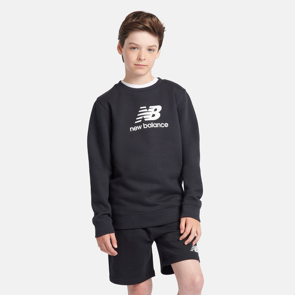 New Balance Boys' Brush Back Stacked Logo Crew-5
