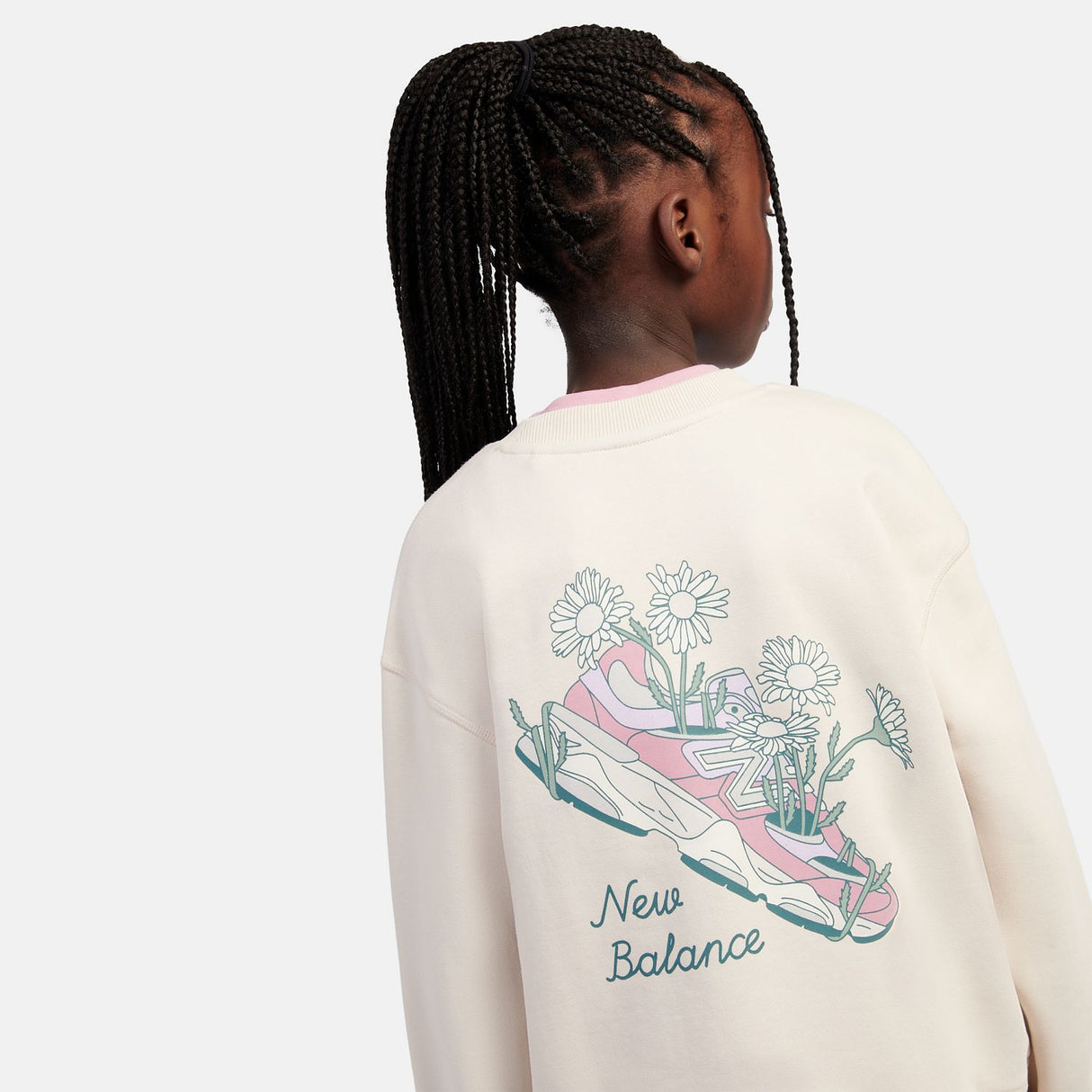 New Balance Girls' Flower Shoe Graphic Crew-10