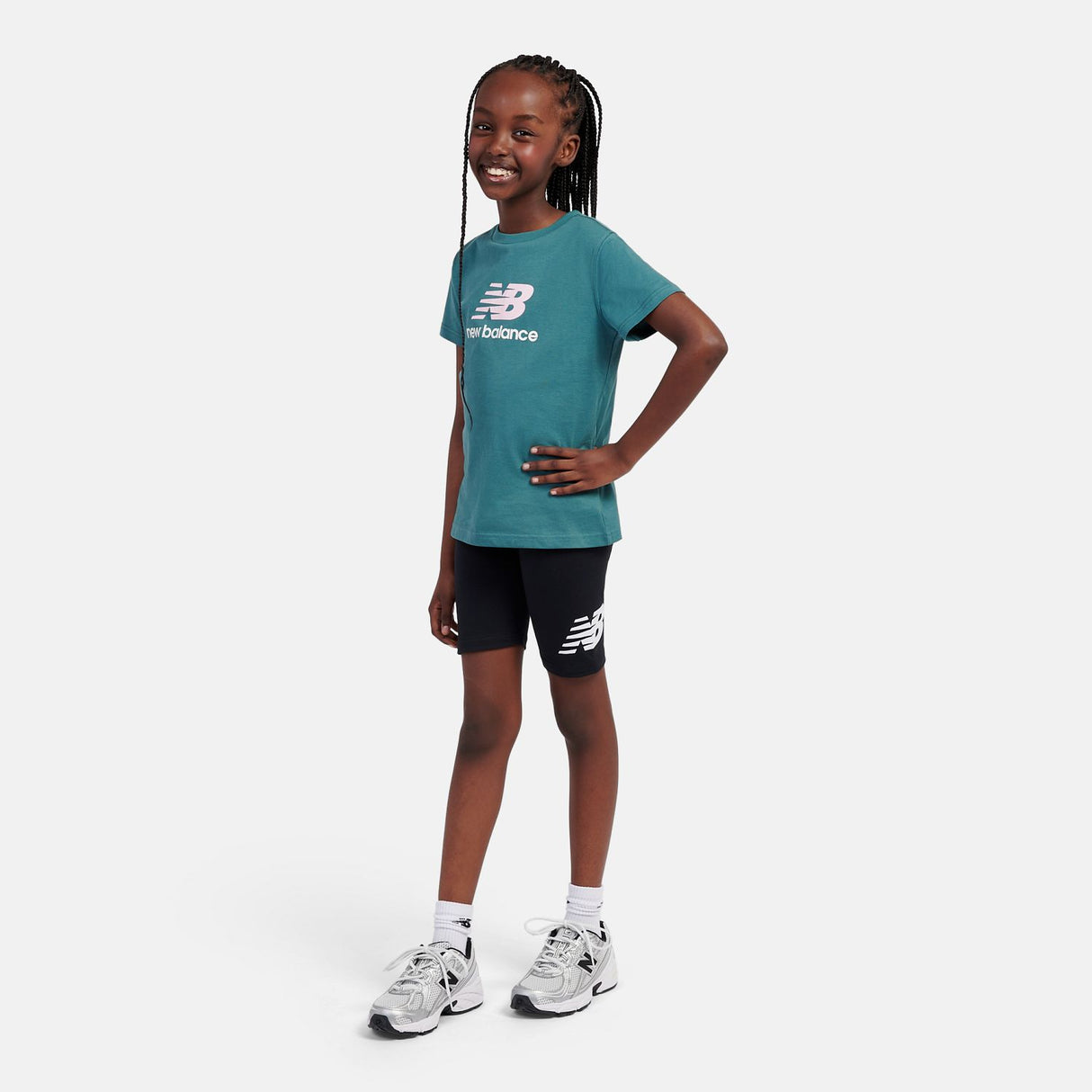 New Balance Girls' Stacked Logo Cycle Shorts-5