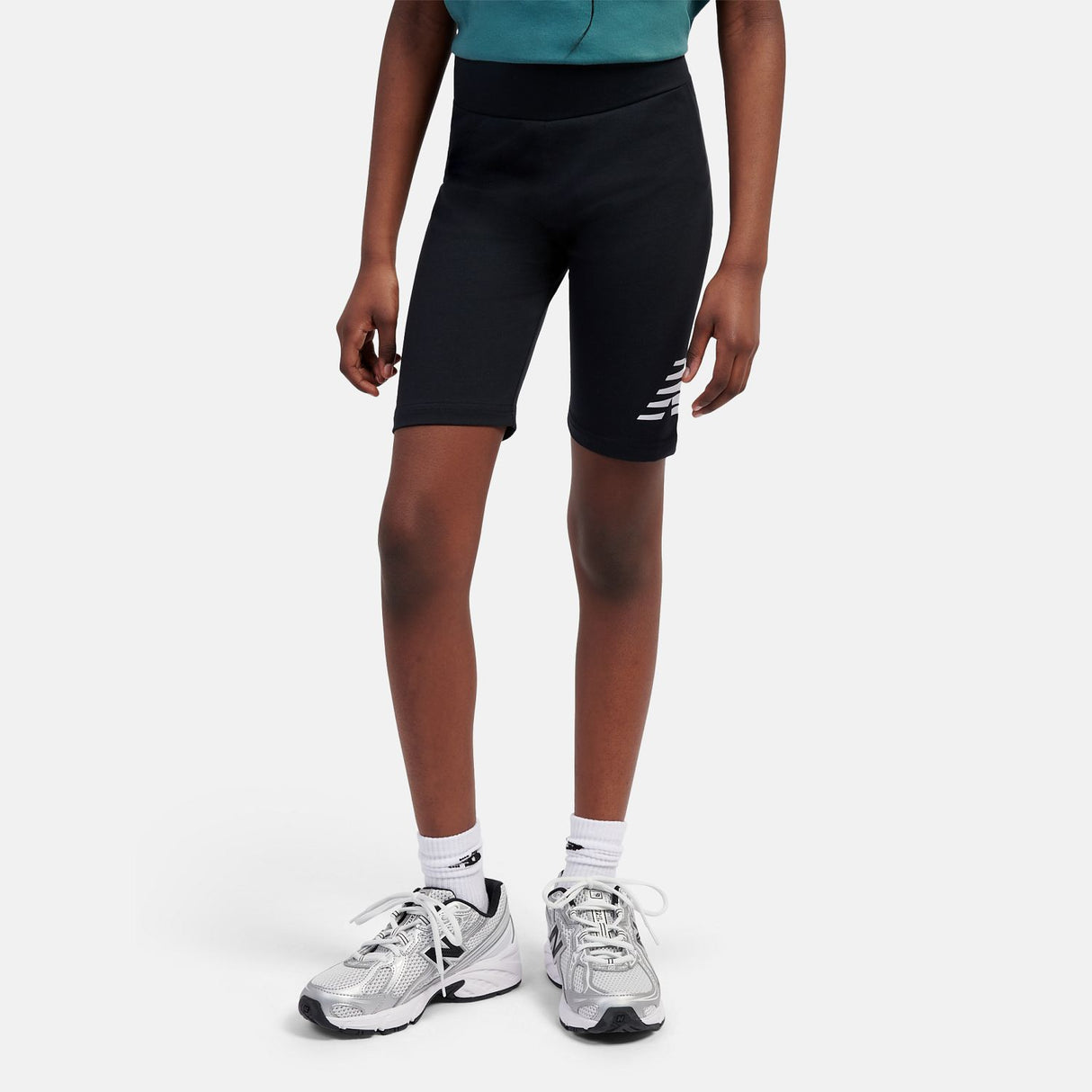 New Balance Girls' Stacked Logo Cycle Shorts-6