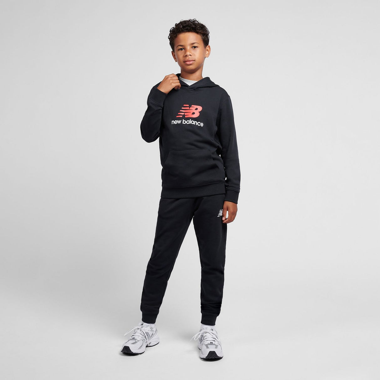 New Balance Boys' Brush Back Stacked Logo Hoodie-4