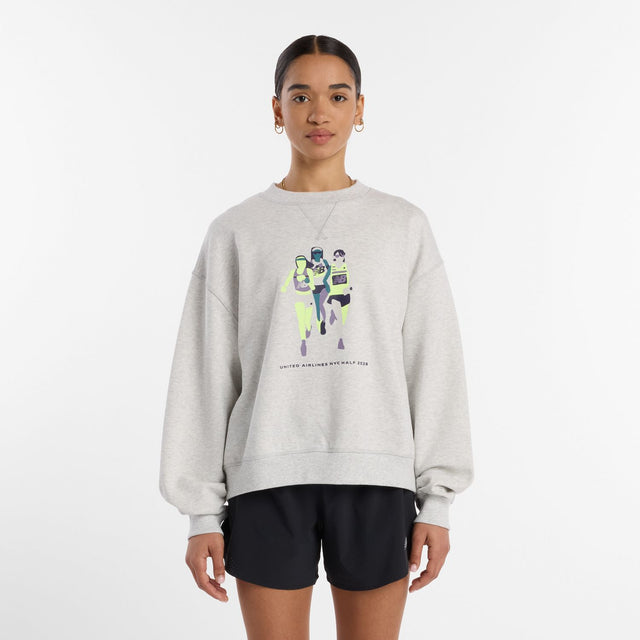 New Balance Women's United Airlines NYC Half Printed Athletics French Terry Crew-2