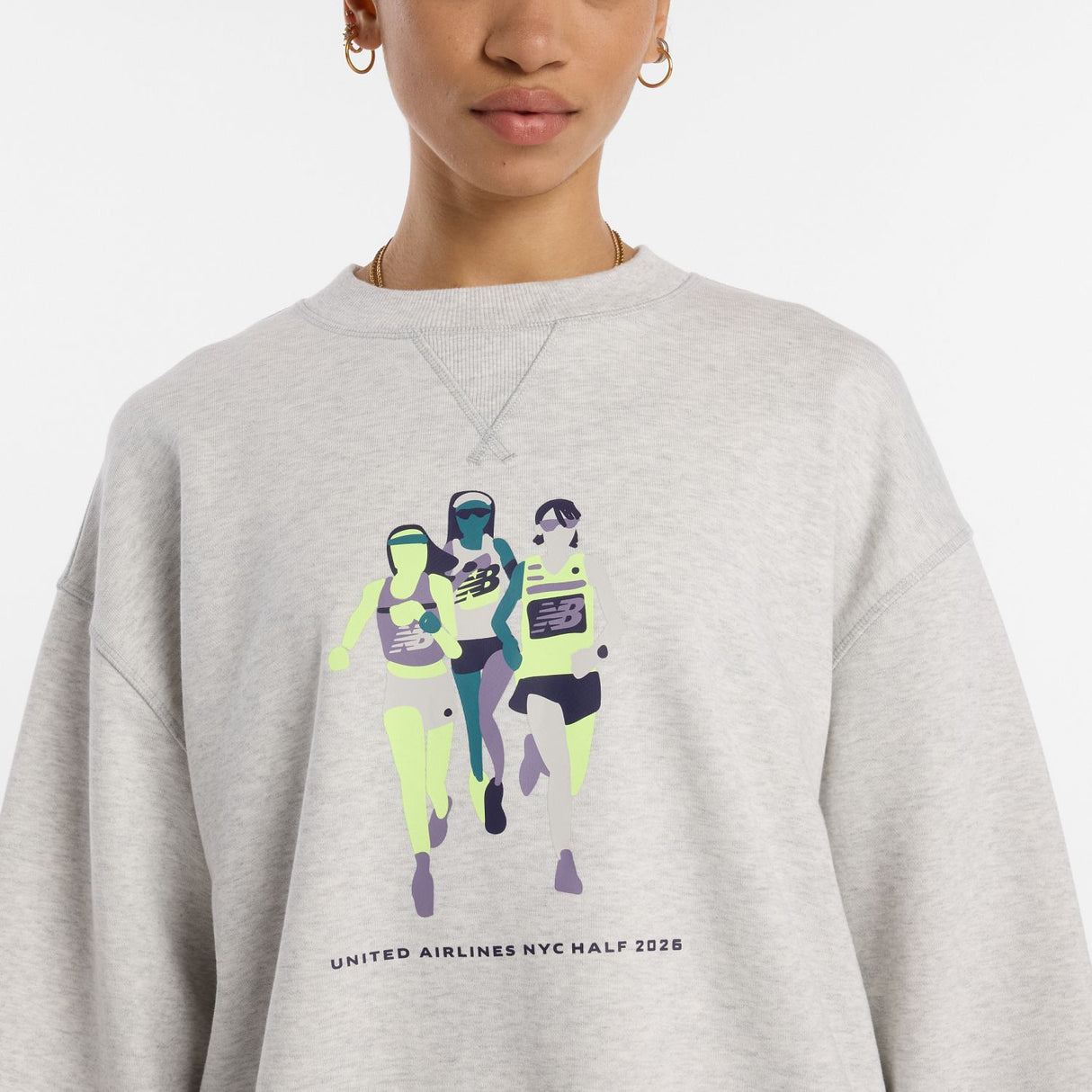 New Balance Women's United Airlines NYC Half Printed Athletics French Terry Crew-5