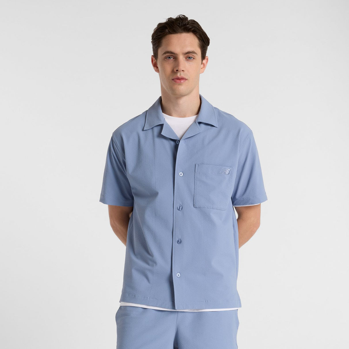 New Balance Men's Seersucker Button Up Short Sleeve-1