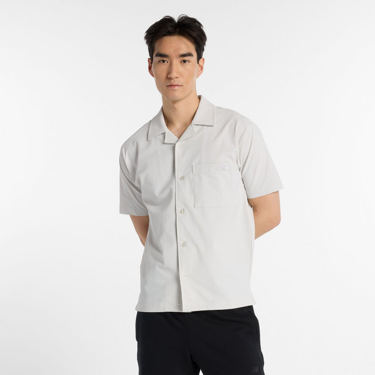 New Balance Men's Seersucker Button Up Short Sleeve-1