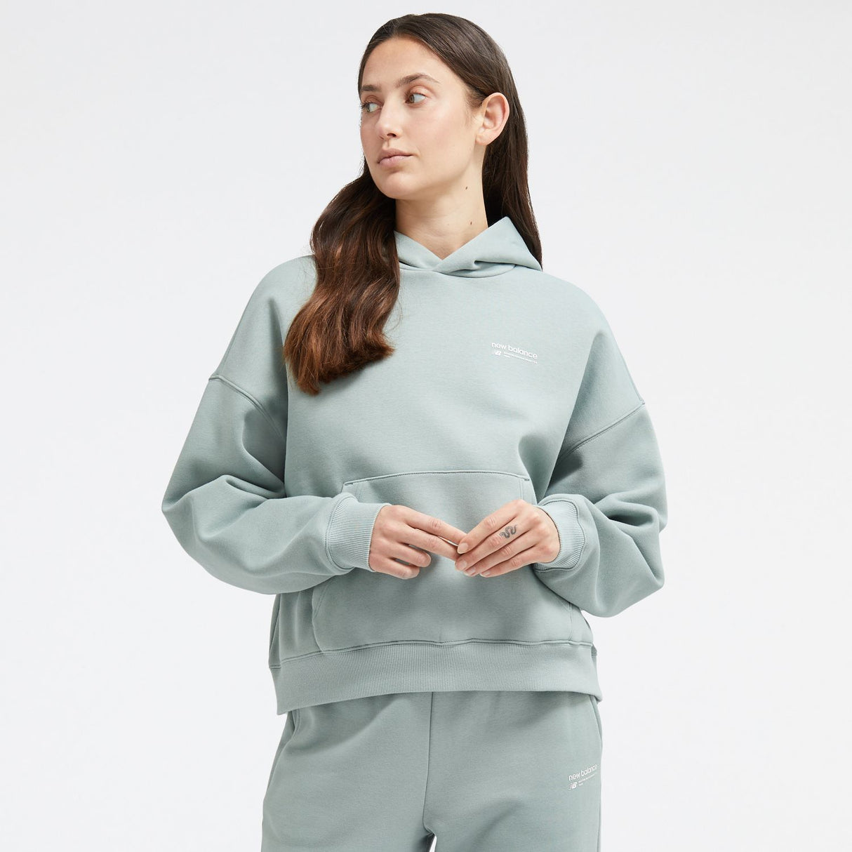 New Balance Women's Linear Heritage Brushed Back Fleece Hoodie-1
