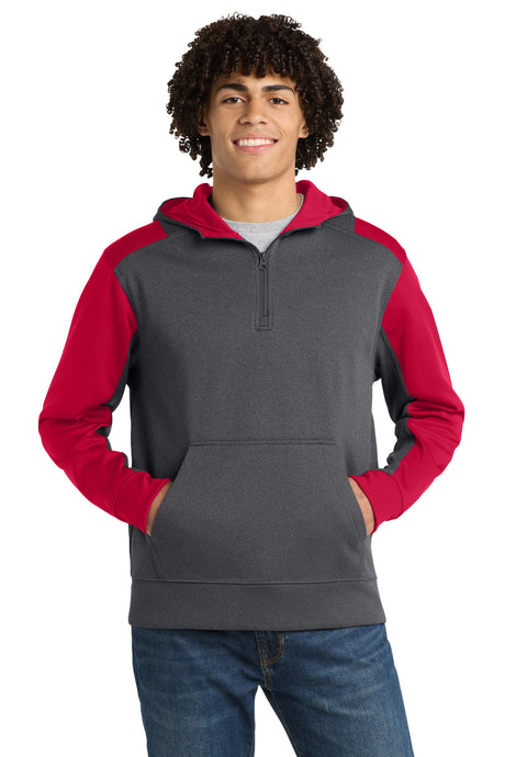Sport-Tek Men's    Tech Fleece Colorblock 1/4-Zip Hooded Sweatshirt