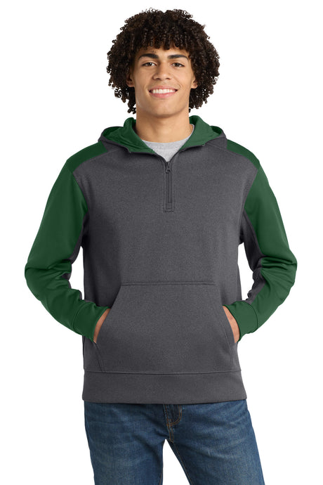 Sport-Tek Men's    Tech Fleece Colorblock 1/4-Zip Hooded Sweatshirt