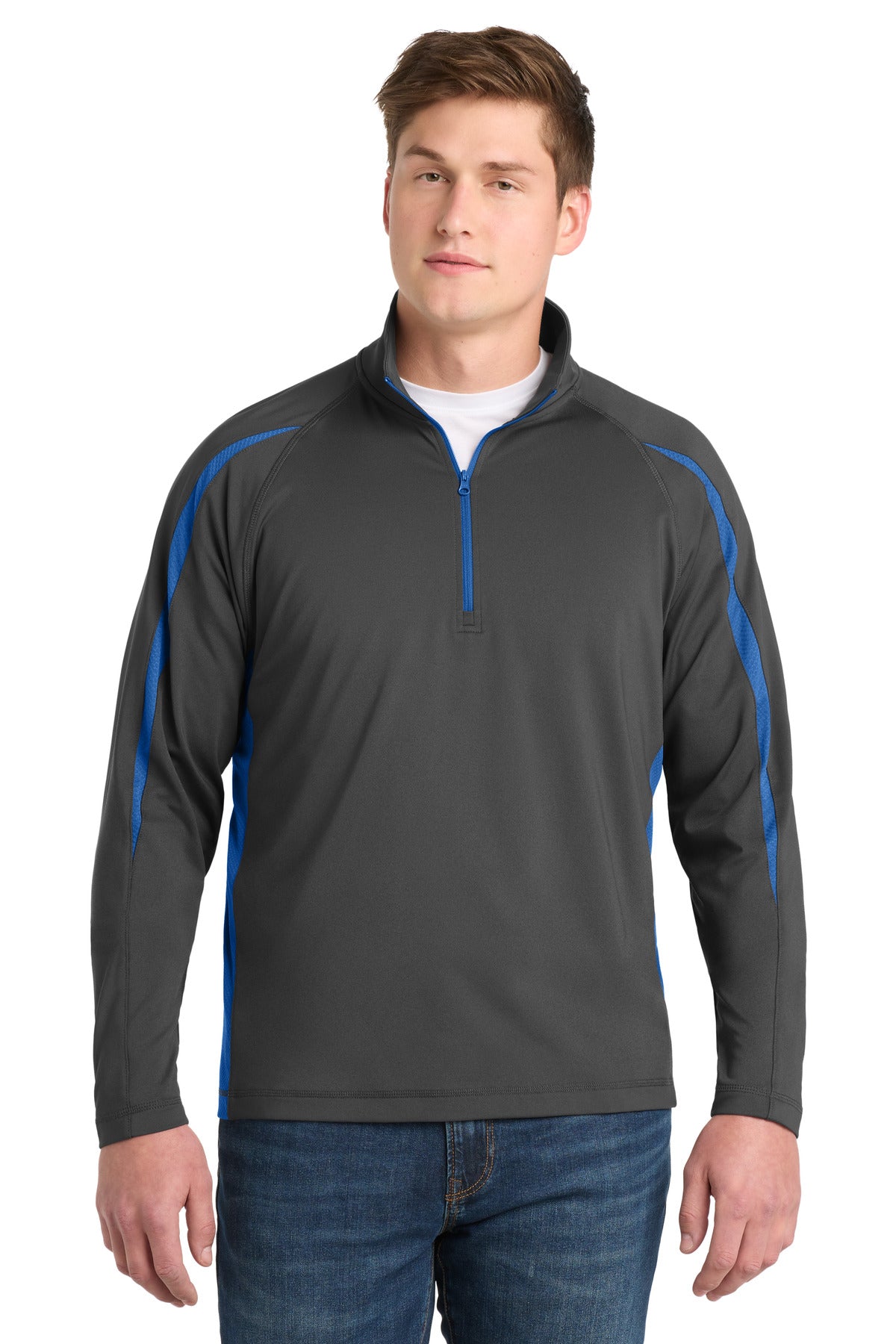 Sport-Tek Men's   Sport-Wick   Stretch 1/4-Zip Colorblock Pullover