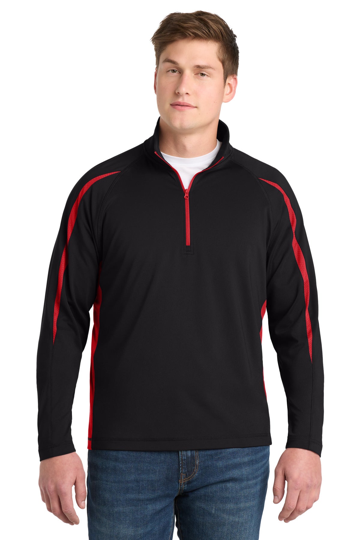 Sport-Tek Men's   Sport-Wick   Stretch 1/4-Zip Colorblock Pullover