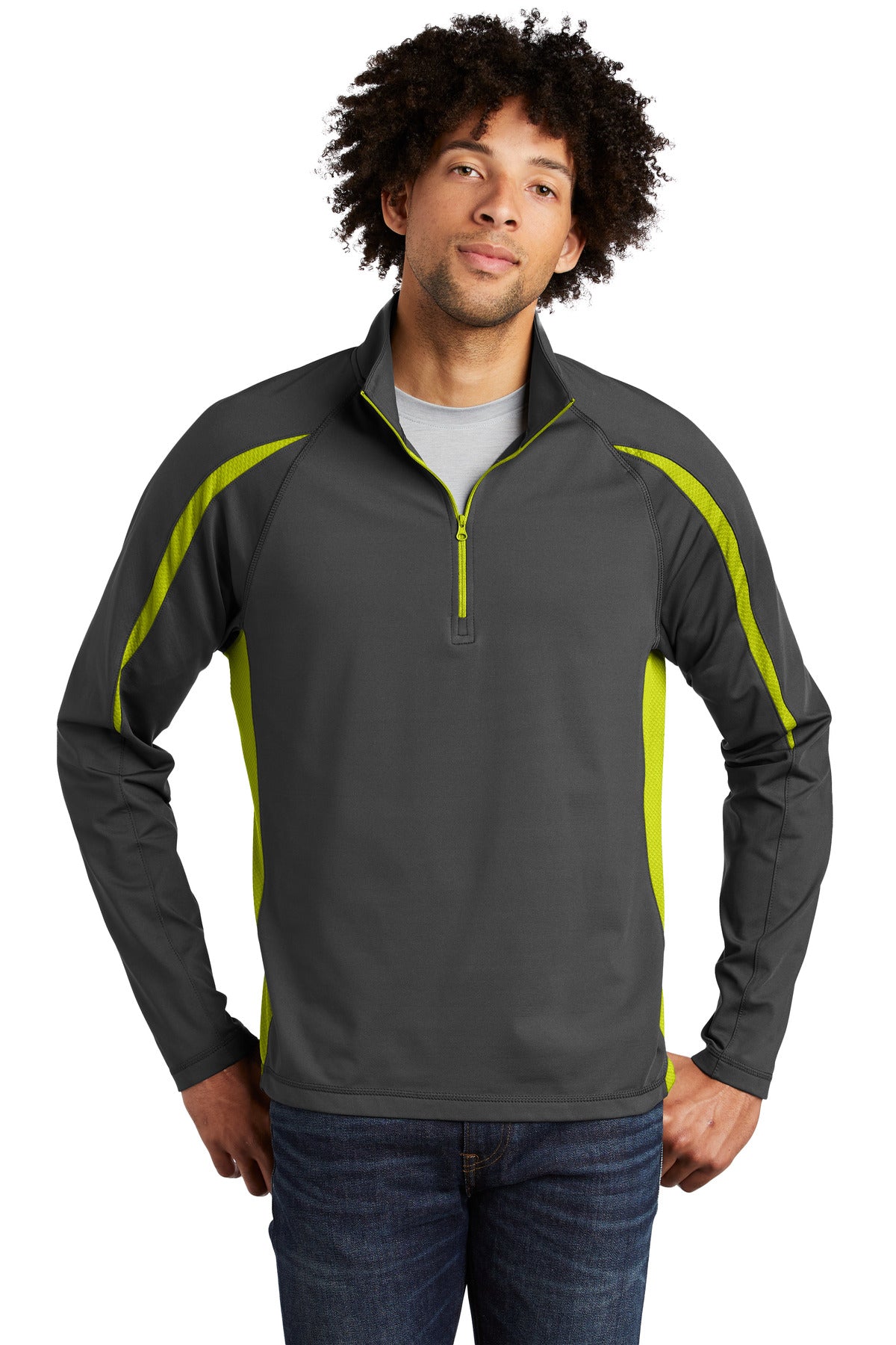 Sport-Tek Men's   Sport-Wick   Stretch 1/4-Zip Colorblock Pullover