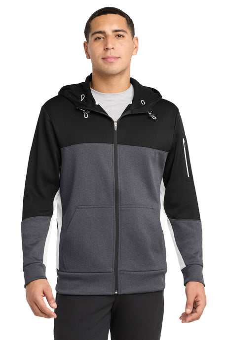 Sport-Tek Men's   Tech Fleece Colorblock Full-Zip Hooded Jacket