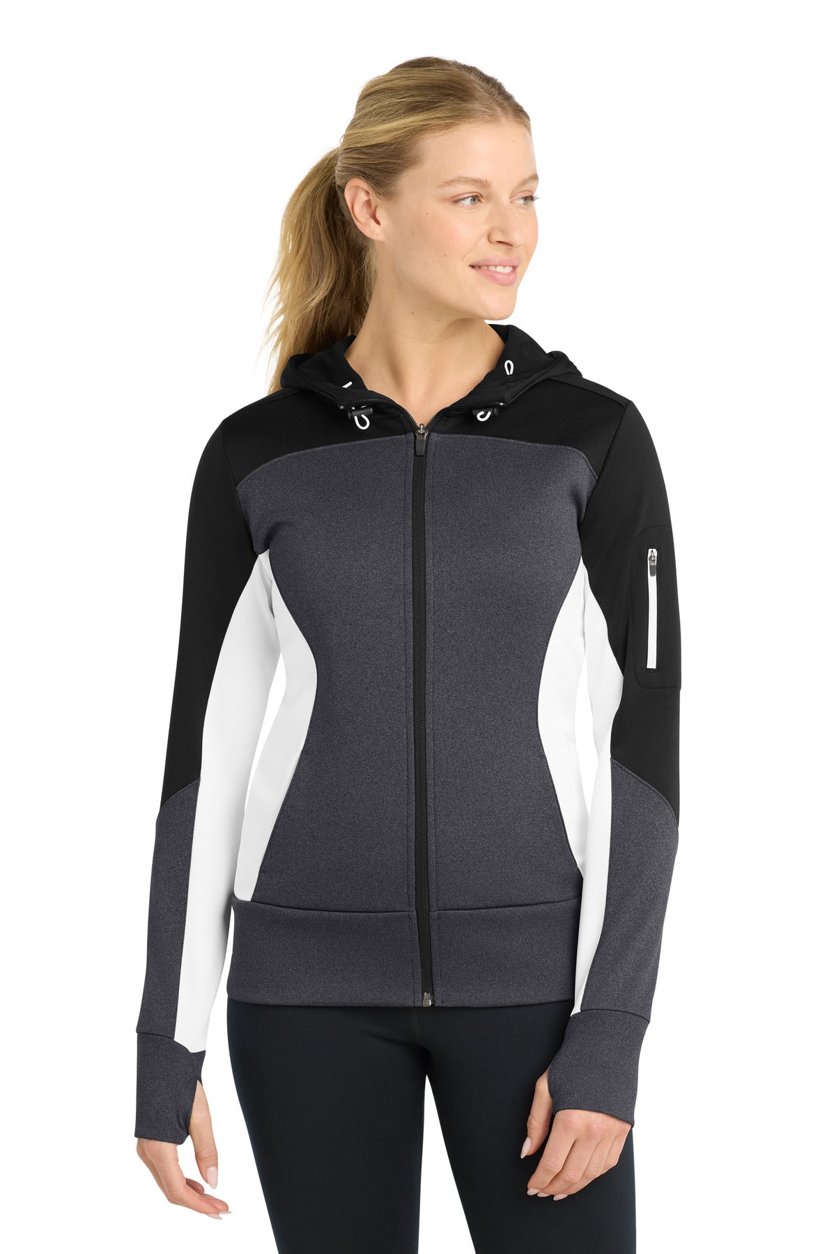 Sport-Tek Women's   Tech Fleece Colorblock Full-Zip Hooded Jacket