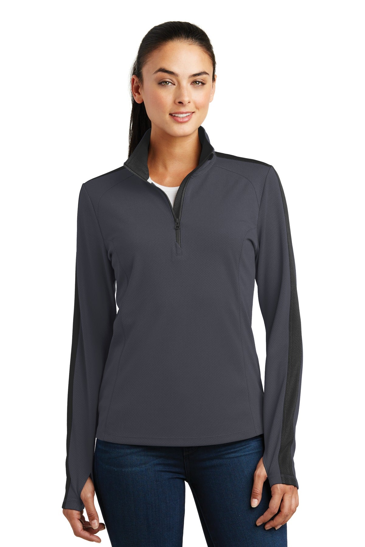 Sport-Tek Women's   Sport-Wick   Textured Colorblock 1/4-Zip Pullover