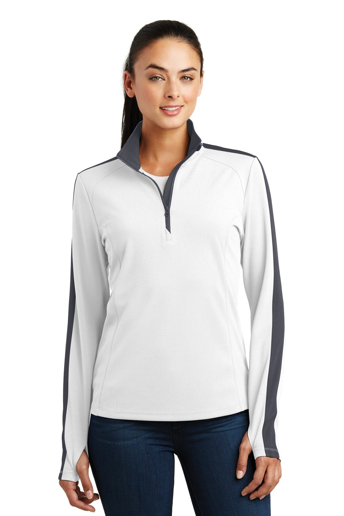 Sport-Tek Women's   Sport-Wick   Textured Colorblock 1/4-Zip Pullover