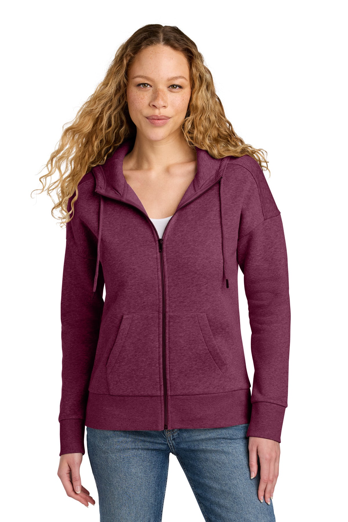 District Women's    Perfect Weight    Fleece Drop Shoulder Full-Zip Hoodie DT1104