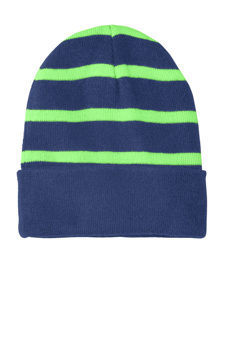Sport-Tek Men's   Striped Beanie with Solid Band